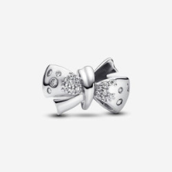 Bow sterling silver charm with clear cub - 793442C01