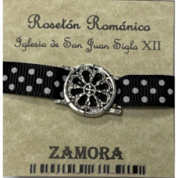 Pulsera Rosetón Latón con Cinta topos Negra y Blamca